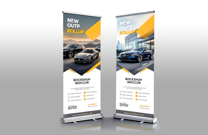 two-banners-new-car-show-are-displayed-table3 roll up bild Design von ALKAYALIFLOW